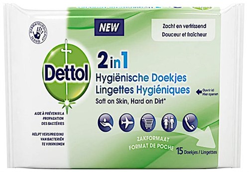 Dettol 2in1 reinigingdoekje reinigt en desinfecteert